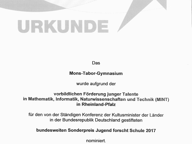Urkunde JuFo Schule 2017 Teil